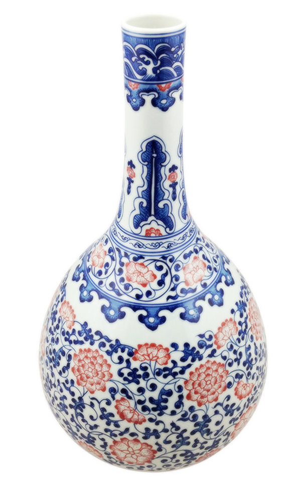 15030001 Chinesisches Porzellan Keulenvase Blau Weiß, H 50 cm