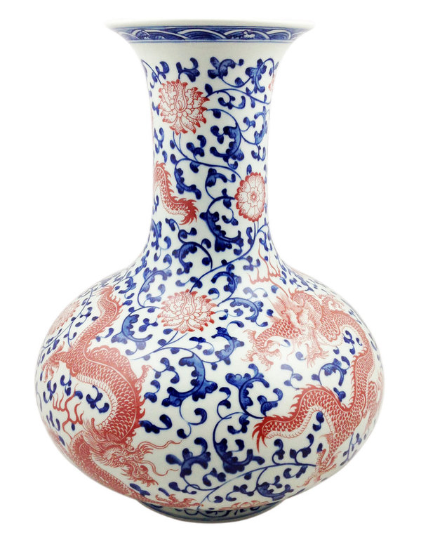 15030003 Chinesisches Porzellan Vase mit Drachenmuster, H 40 cm