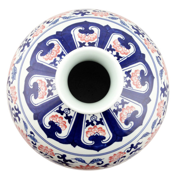 15030005 Chinesisches Porzellan Meiping Vase Blau-Rot-Weiß, H 40 cm
