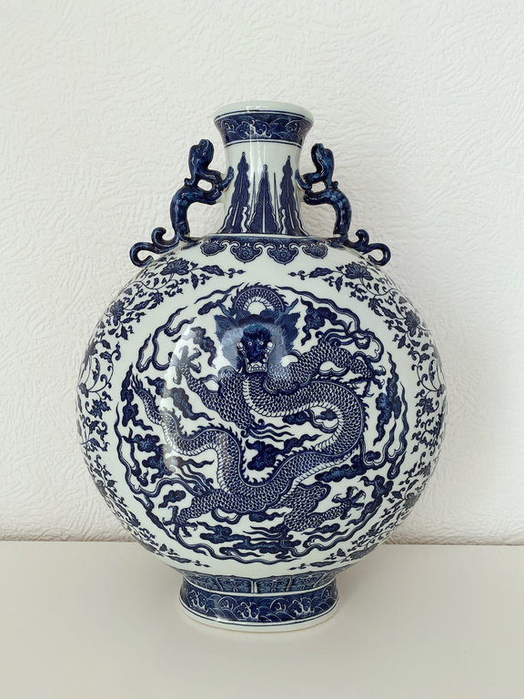 15030009A Chinesisches Blau Weiß Porzellan Drachen A, H 50 cm