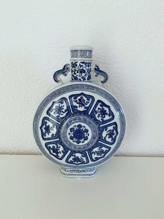15030010 Chinesisches Blau Weiß Porzellan Dekorvase, H 36 cm