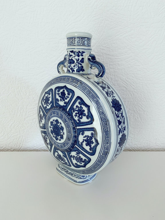 15030010 Chinesisches Blau Weiß Porzellan Dekorvase, H 36 cm