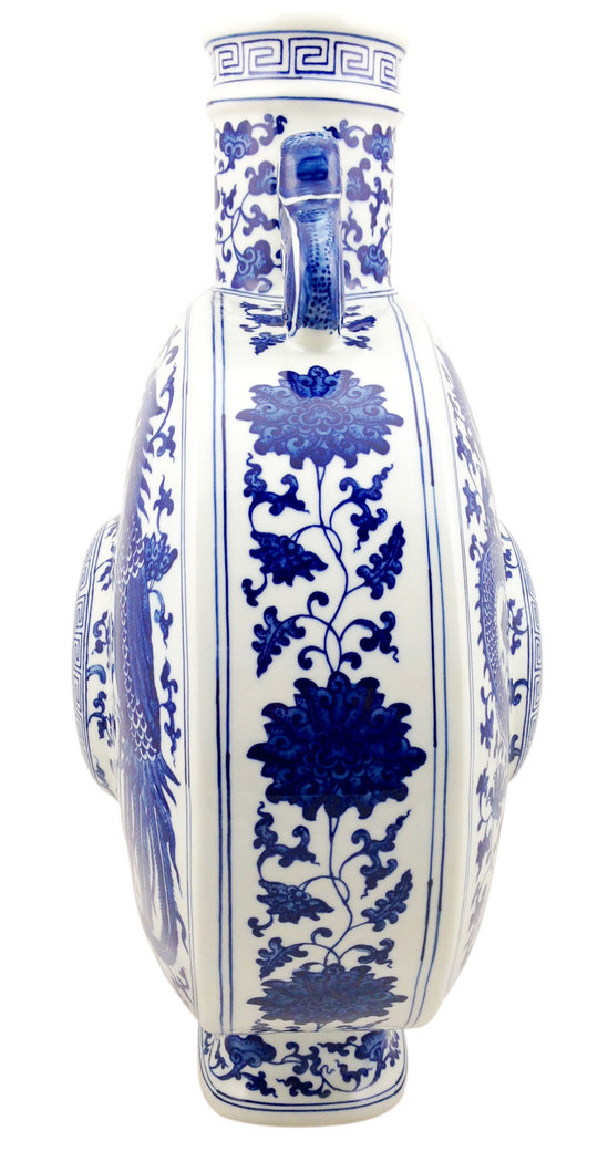 15030011 Chinesisches Blau Weiß Porzellan Drachen Phönix, H 47 cm