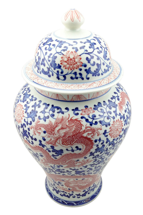 15030012 Chinesisches Porzellan Vase mit Deckel Drachen, H 49 cm