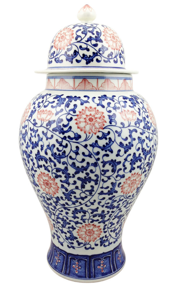 15030013 Chinesisches Porzellan Vase mit Deckel Blumen und Rankenmuster, H 52 cm