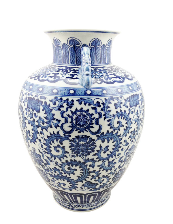 15030014  Chinesisches Blau Weiß Porzellan mit Henkel, H 40 cm