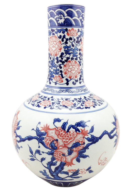15030016 Chinesisches Porzellan Vase mit Granatapfel Muster, H 35 cm
