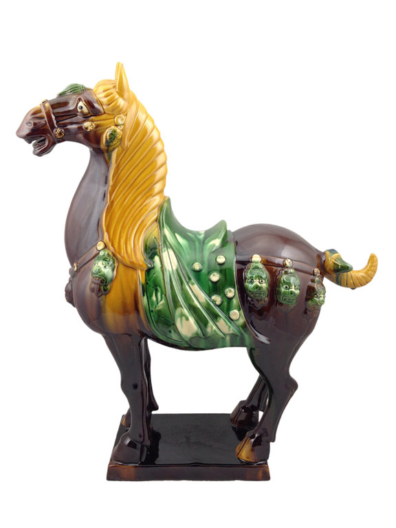 Chinesische Terrakotta Figur Tang Pferd Figur braun, H: 60 cm