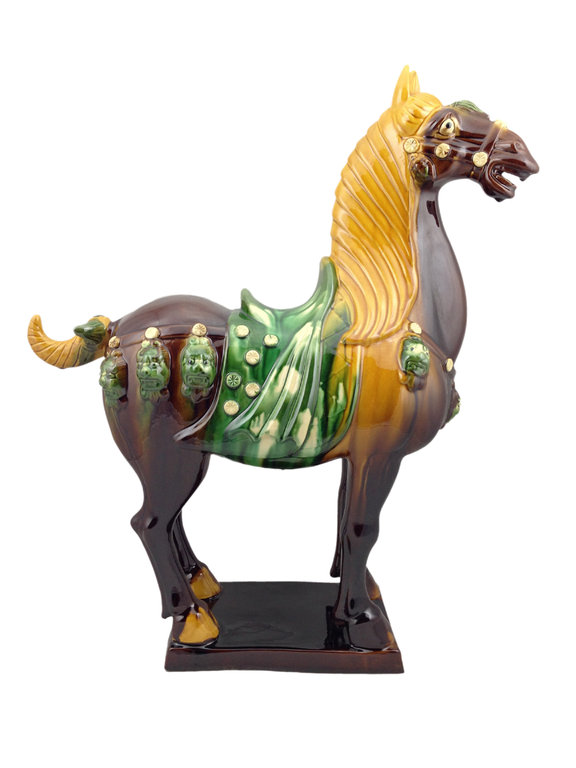 Chinesische Terrakotta Figur Tang Pferd Figur braun, H 60 cm