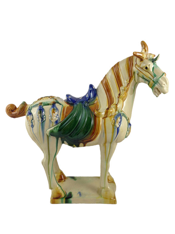 Chinesische Terrakotta Figur Tang Pferd weiß, H: 45 cm