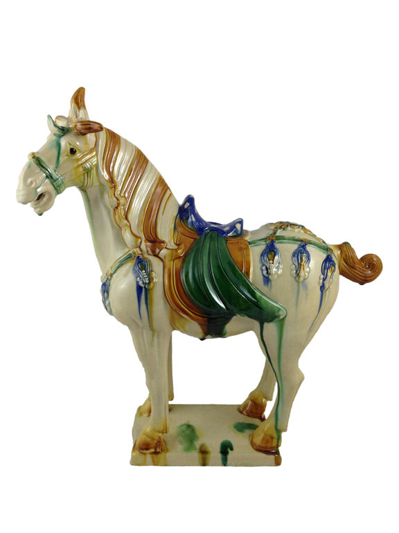 Chinesische Terrakotta Figur Tang Pferd weiß, H 45cm