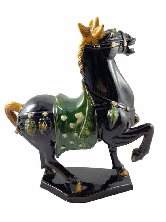 Chinesische Terrakotta Figur Tang Pferd schwarz, H 40cm
