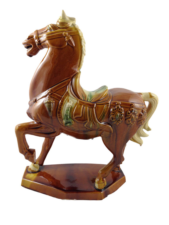 Chinesische Terrakotta Figur Tang Pferd braun, H 39cm
