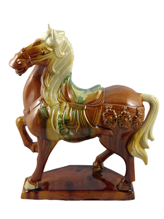 Chinesische Terrakotta Figur Tang Pferd braun, H:
