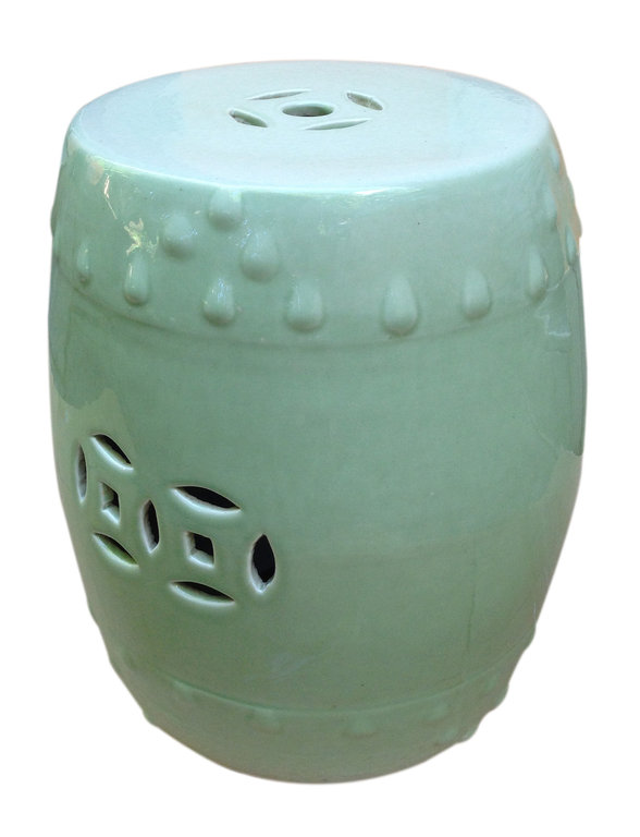15030022 Chinesisches Porzellan Hocker Hellgrün, H 38cm