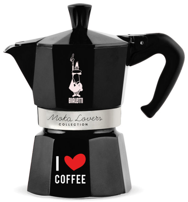 Bialetti Moka Lovers schwarz limited Edition, Espressokocher I love coffee